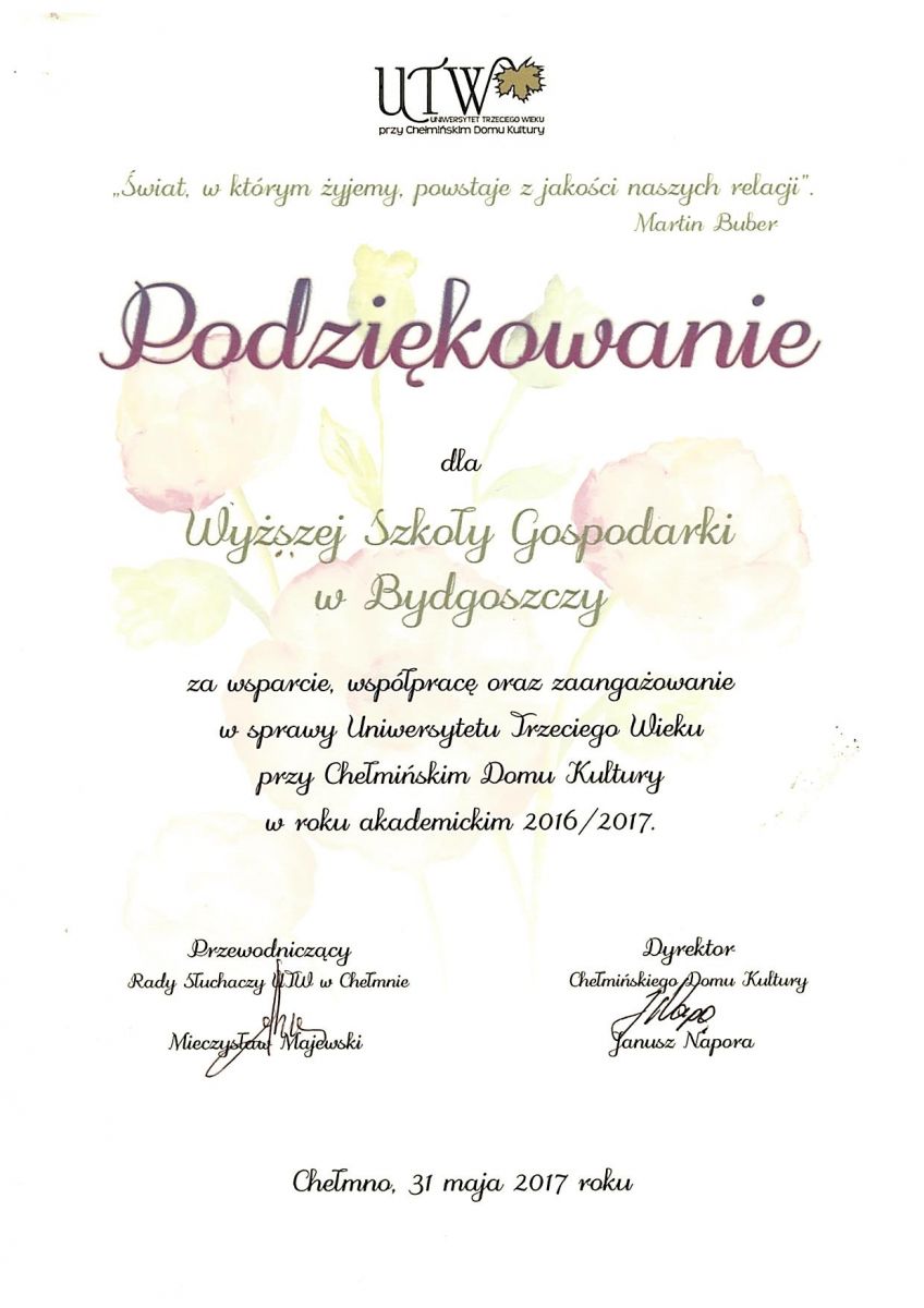 Uniwersytet Trzeciego Wieku - PODZIĘKOWANIA